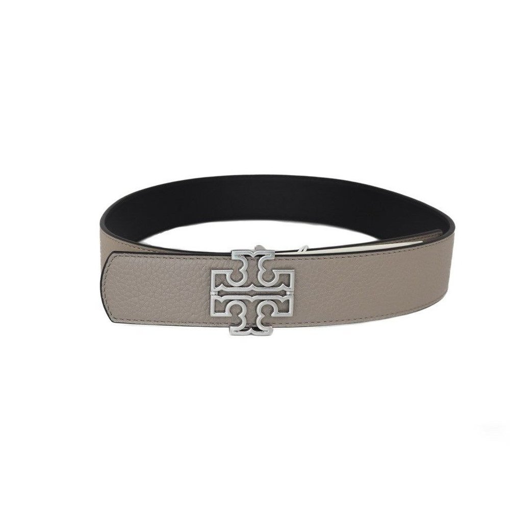 NEW Tory Burch 86365 Britten Black/Gray Reversible Leather Logo Buckle 1.5" Belt - Picture 2 of 3